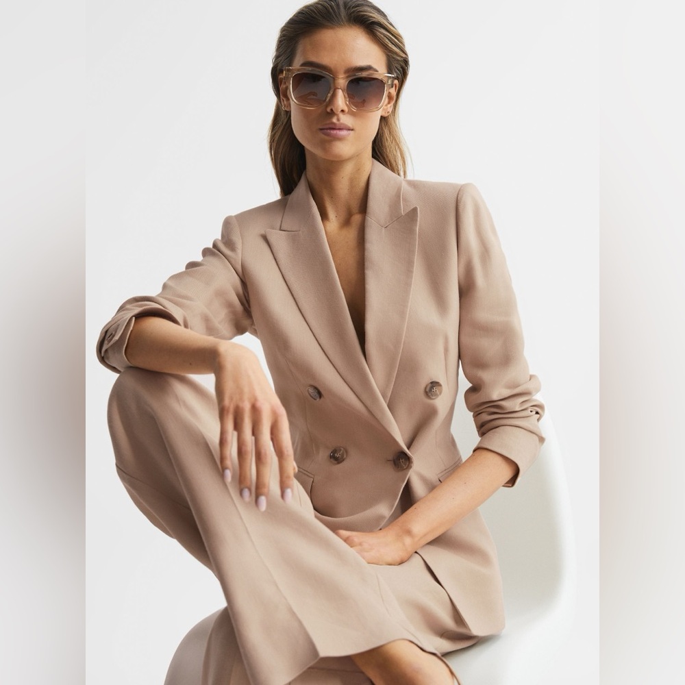 NWT $515 Reiss Hollie Double-Breasted linen-Blend Blazer Jacket